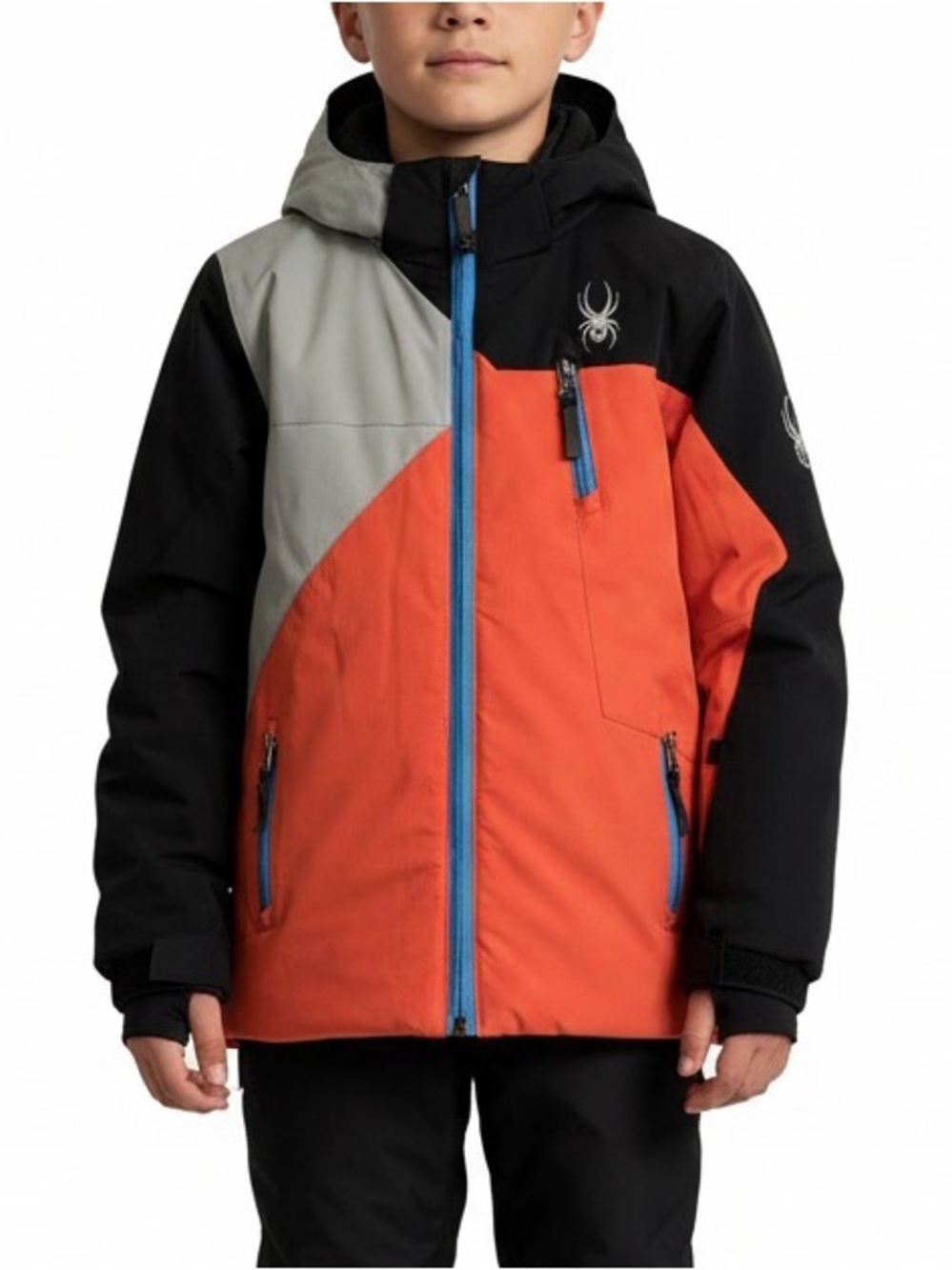 Spyder Kids Orange, Black & Gray Colorblock Hooded Puffer Jacket